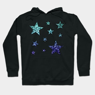 Teal Dark Blue Ombre Faux Glitter Stars Hoodie